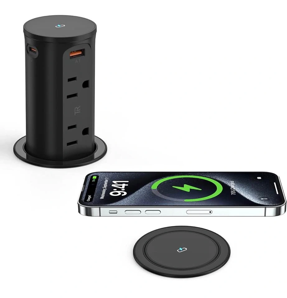 9-in-1 Pop Up Power Outlet Charging Station w/ Wireless Charger