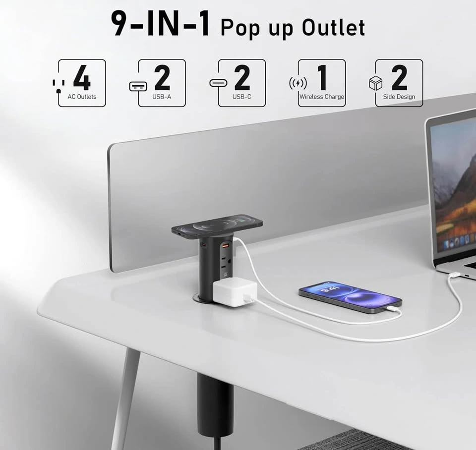 9-in-1 Pop Up Power Outlet Charging Station w/ Wireless Charger - photo 2