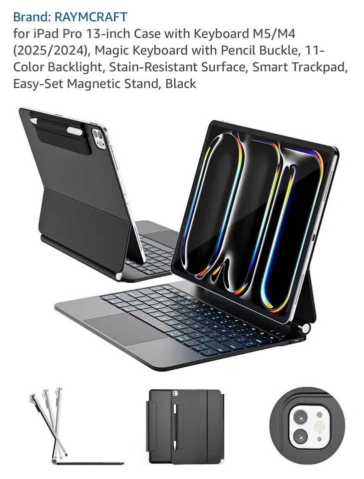 RAYMCRAFT iPad Pro 13" M5/M4 Keyboard Case Trackpad Black