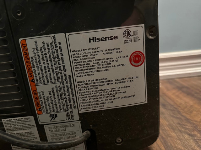 HiSense 14000BTU Portable Air Conditioner - photo 3
