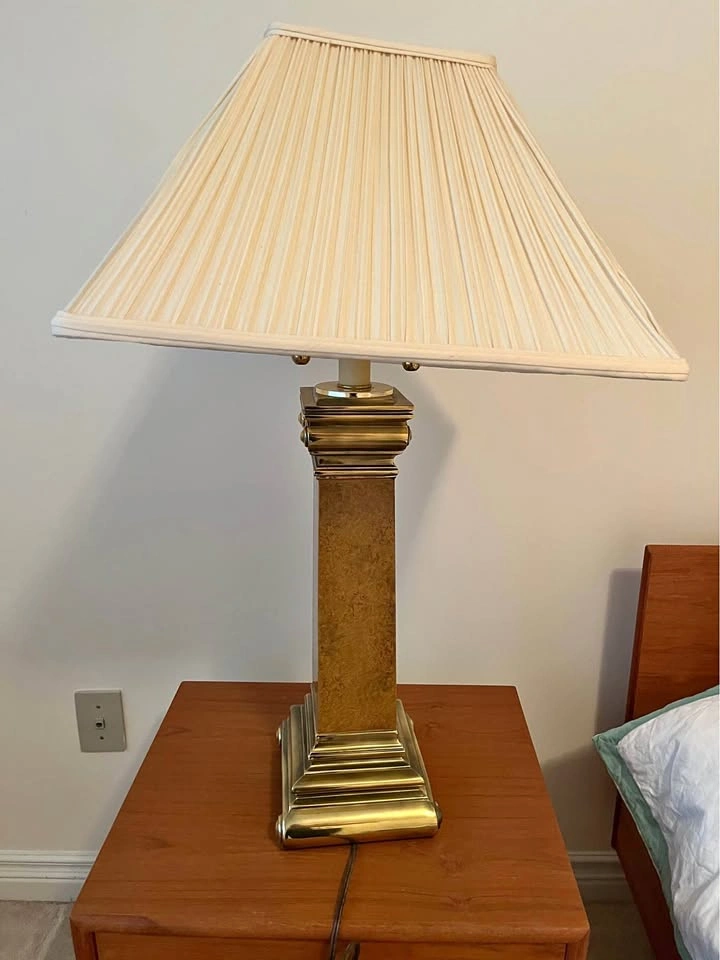 Vintage Brass Table Lamp with Pleated Shade