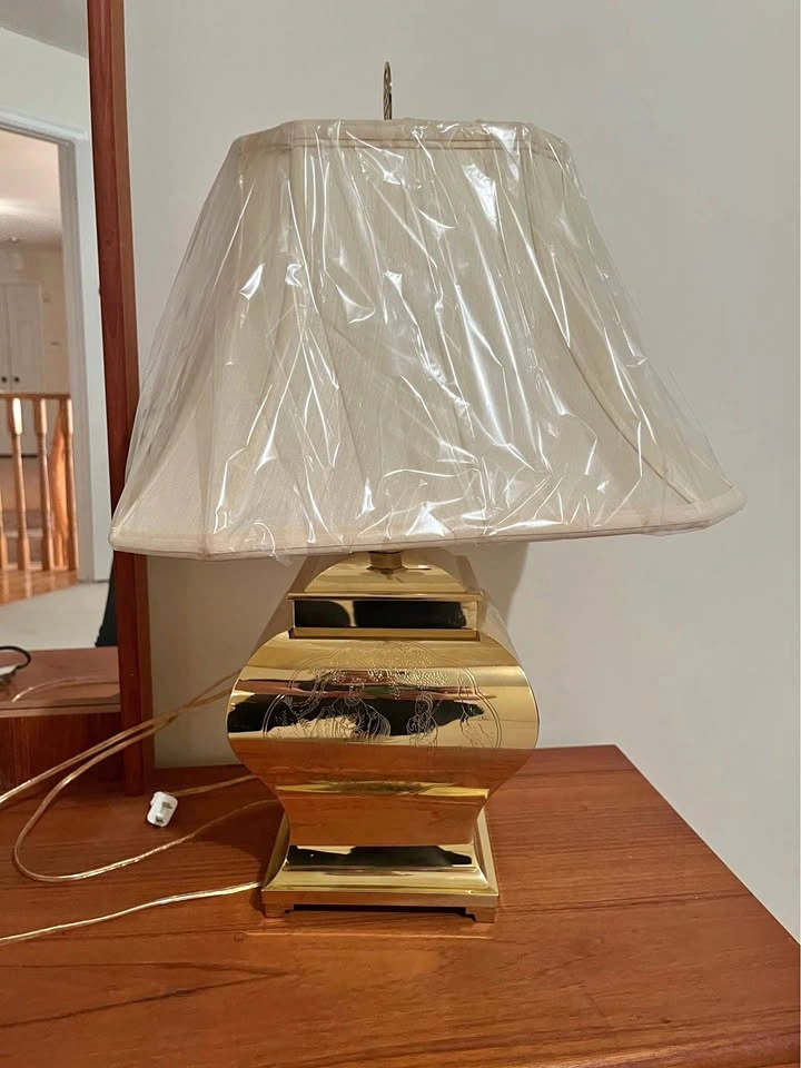 Vintage Brass Etched Table Lamp with Shade