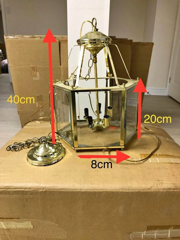 Vintage Brass and Glass Lantern Chandelier