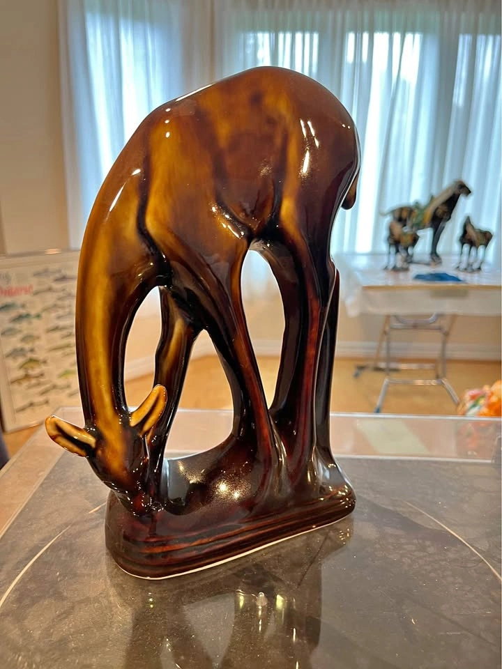 Vintage Ceramic Grazing Deer Figurine