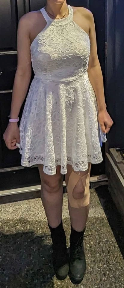 White Lace Halter Mini Dress Size S, Stretchy with padded cups - photo 2