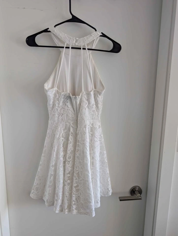 White Lace Halter Mini Dress Size S, Stretchy with padded cups - photo 4