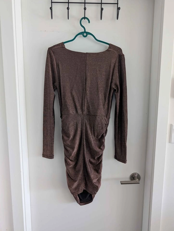 Dynamite Metallic Shimmer Cowl Neck Ruched Mini Dress P/S - photo 5