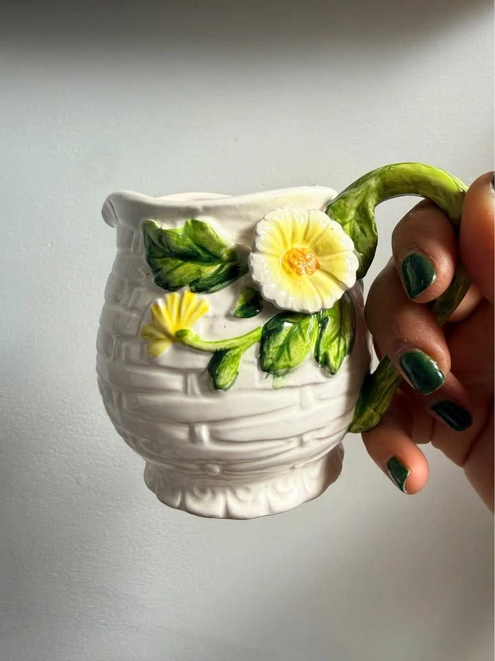 ESD Vintage Hand Painted Floral Basket Weave Teapot Mug Set - photo 3