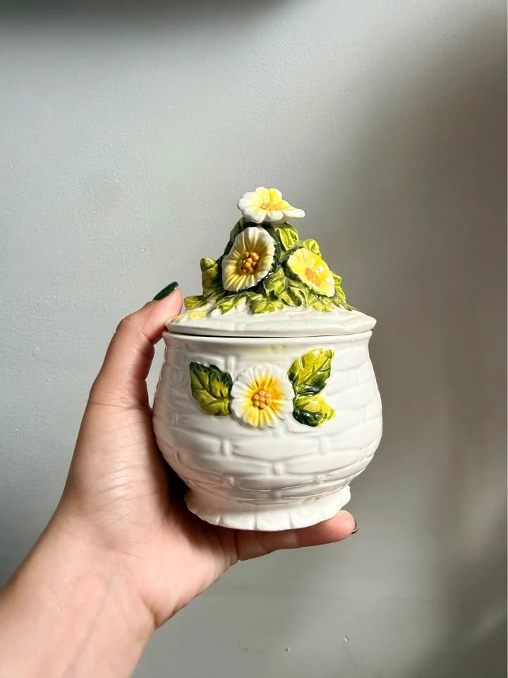 ESD Vintage Hand Painted Floral Basket Weave Teapot Mug Set - photo 5