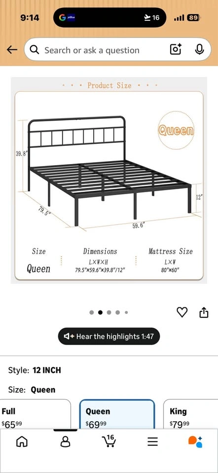 Queen mattress, frame & bedding - photo 3