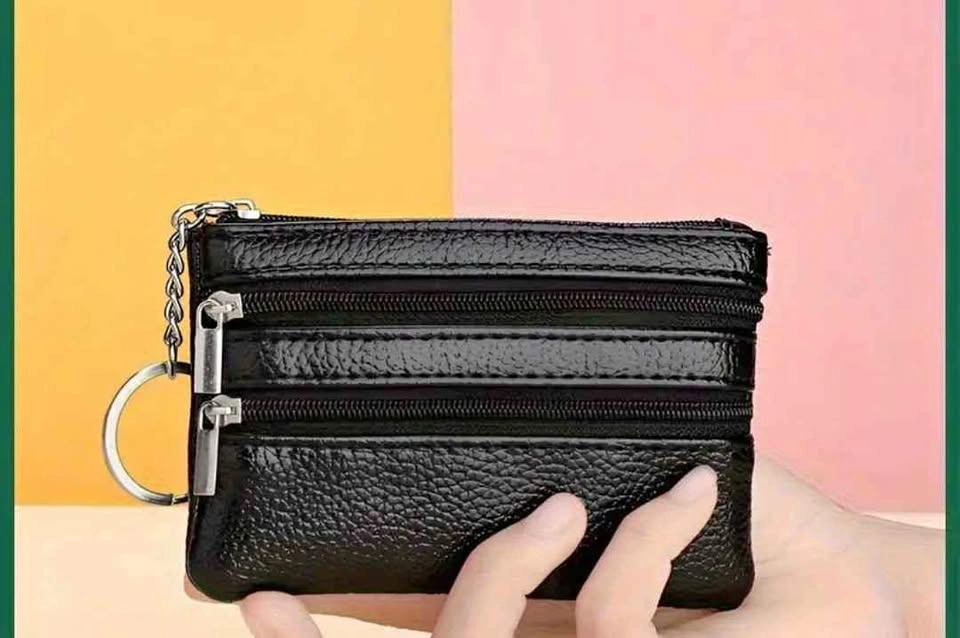 3 Colors New Pebbled Faux Leather Mini Coin Pouch & Keychain Wal