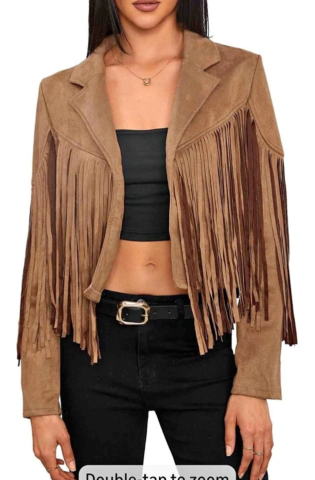 NEW Cropped Faux Suede Leather Fringe Western Jacket - XXL