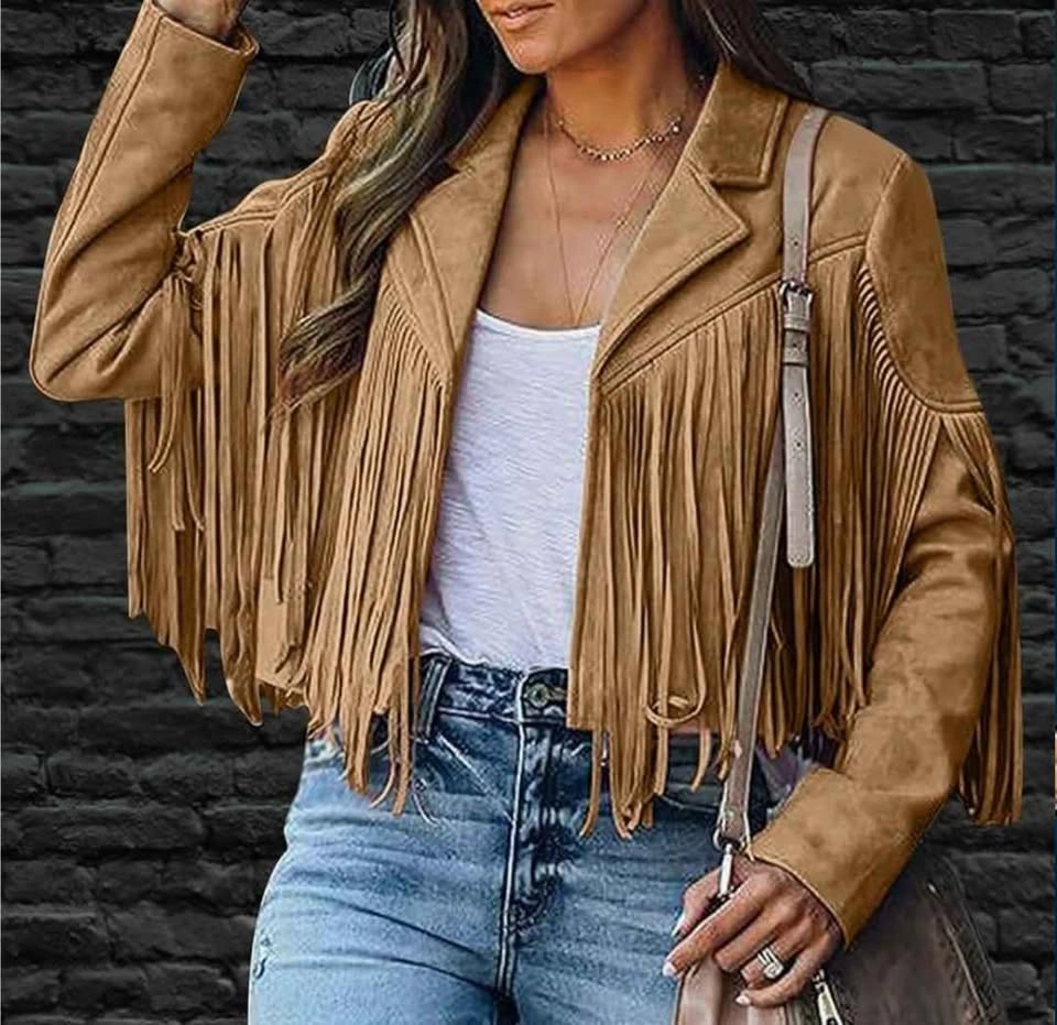 NEW Cropped Faux Suede Leather Fringe Western Jacket - XXL - photo 4
