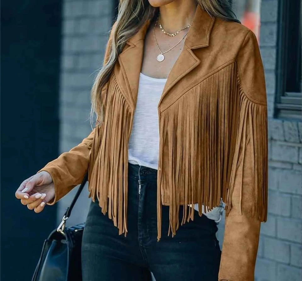 NEW Cropped Faux Suede Leather Fringe Western Jacket - XXL - photo 5