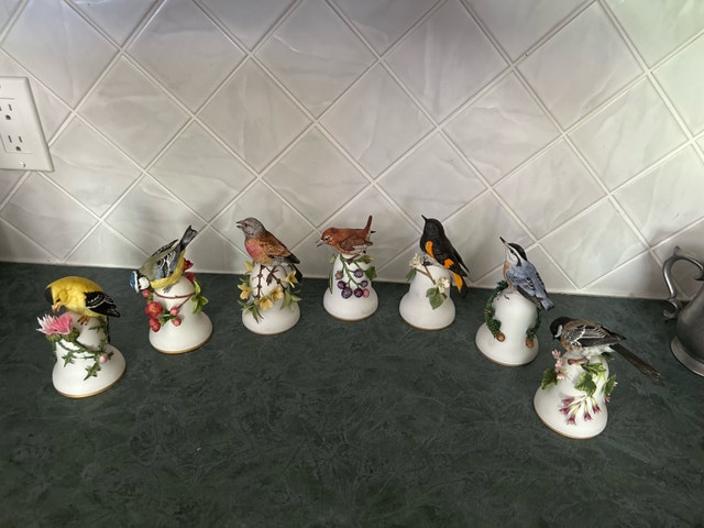 Franklin Mint Figurine Bells - Birds & Floral