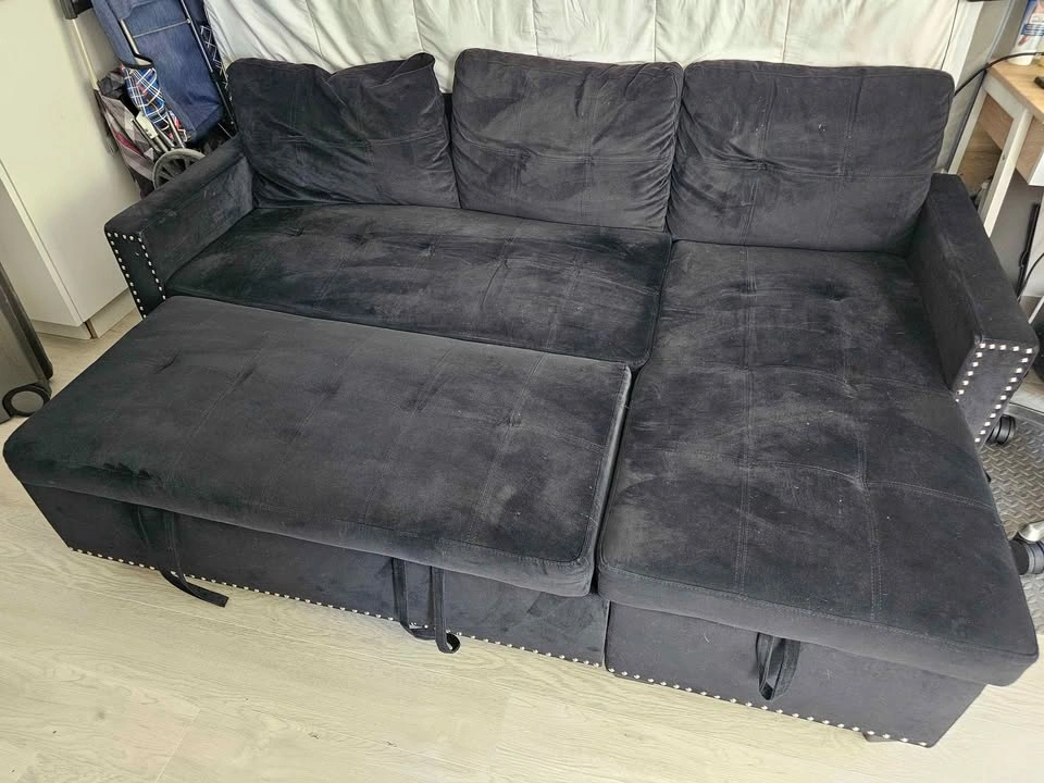 Black Sectional Sofa w Storage & Pull-out Bed - photo 2