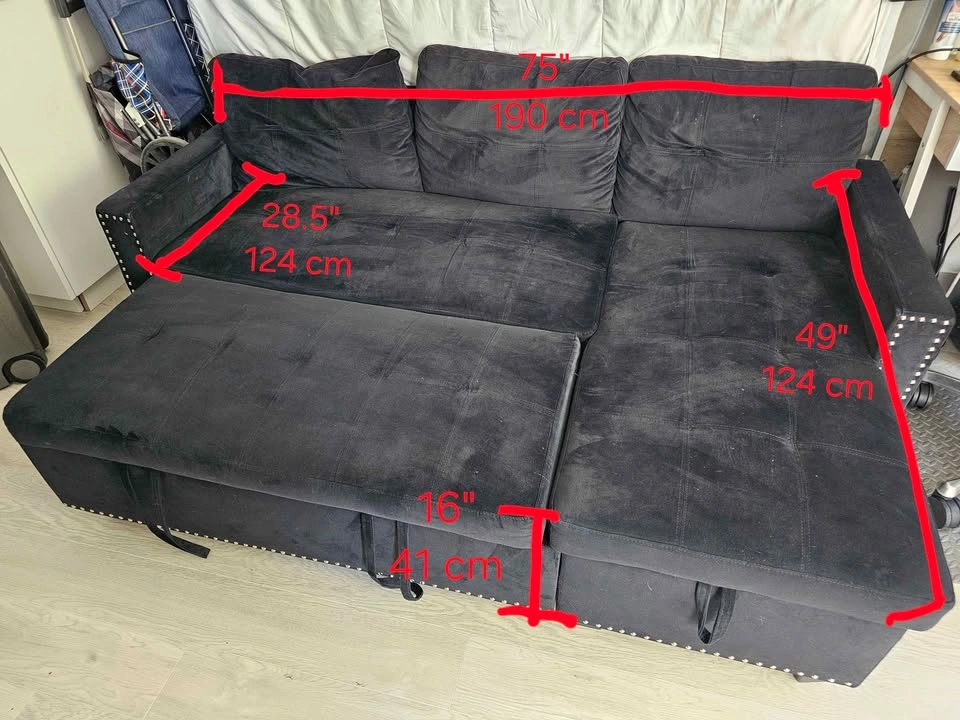 Black Sectional Sofa w Storage & Pull-out Bed - photo 4