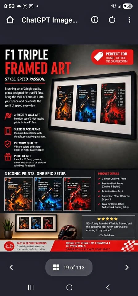 F1 Triple Framed Wall Art – Premium Formula 1 Decor | Ready to H