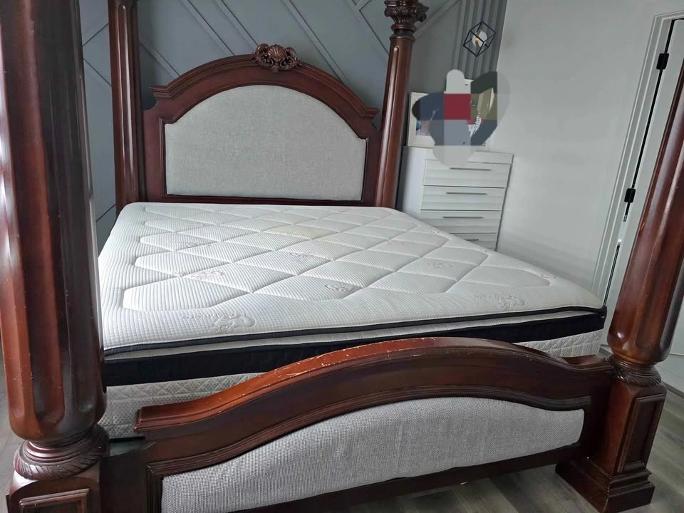 Dark Wood Four-Poster Bed Frame w/ Dresser & Mirror - photo 3