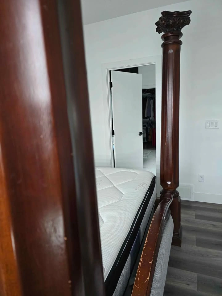 Dark Wood Four-Poster Bed Frame w/ Dresser & Mirror - photo 5
