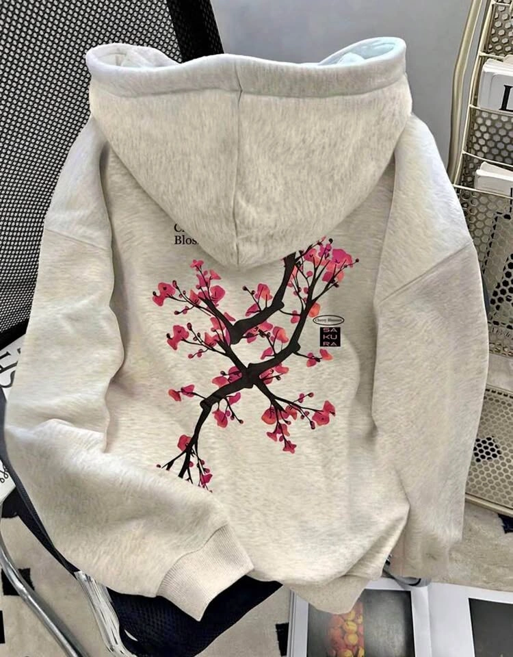 XXL Light gray Sakura cherry blossom hoodie