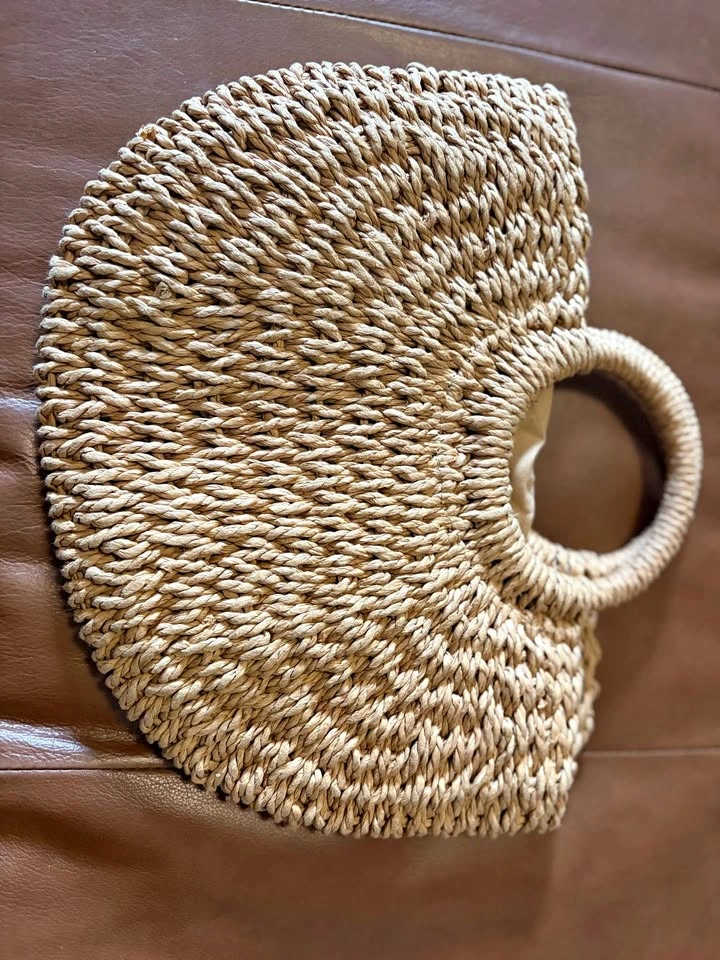 Woven Straw Semi-Circle Handbag