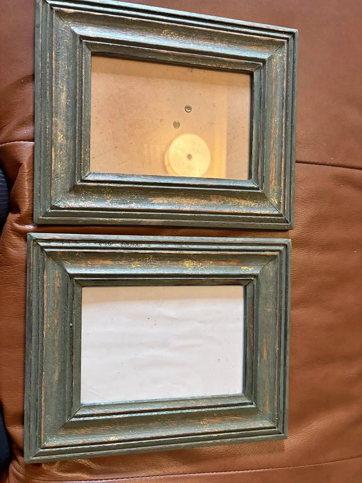 Set of 2 Distressed Green and Gold Picture Frames