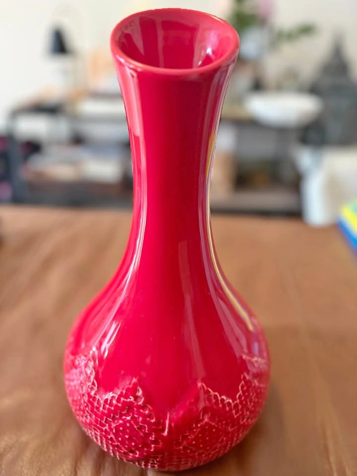 Red Ceramic Vase with Textured Base