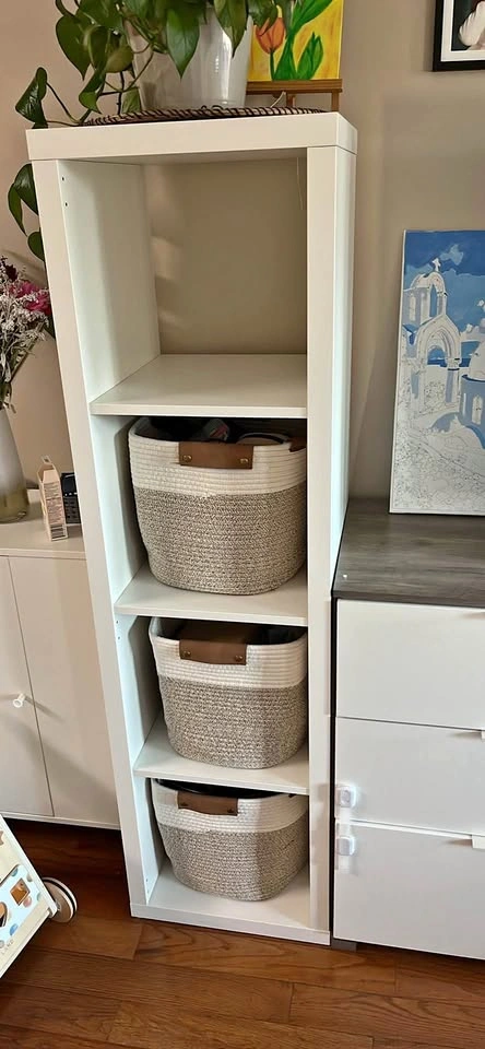 Ikea shelf with 3 storage containers