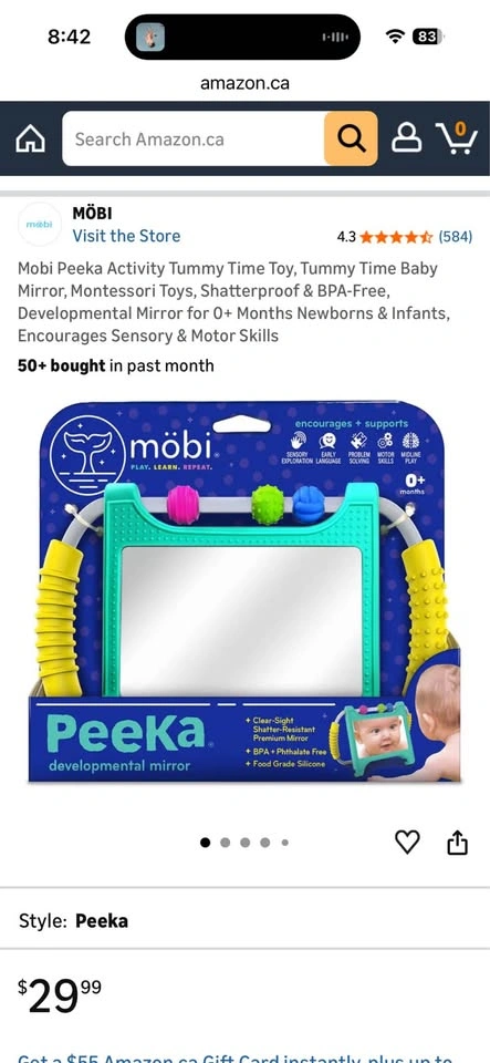 Möbi Peeka Activity Tummy Time Toy Mirror - photo 3