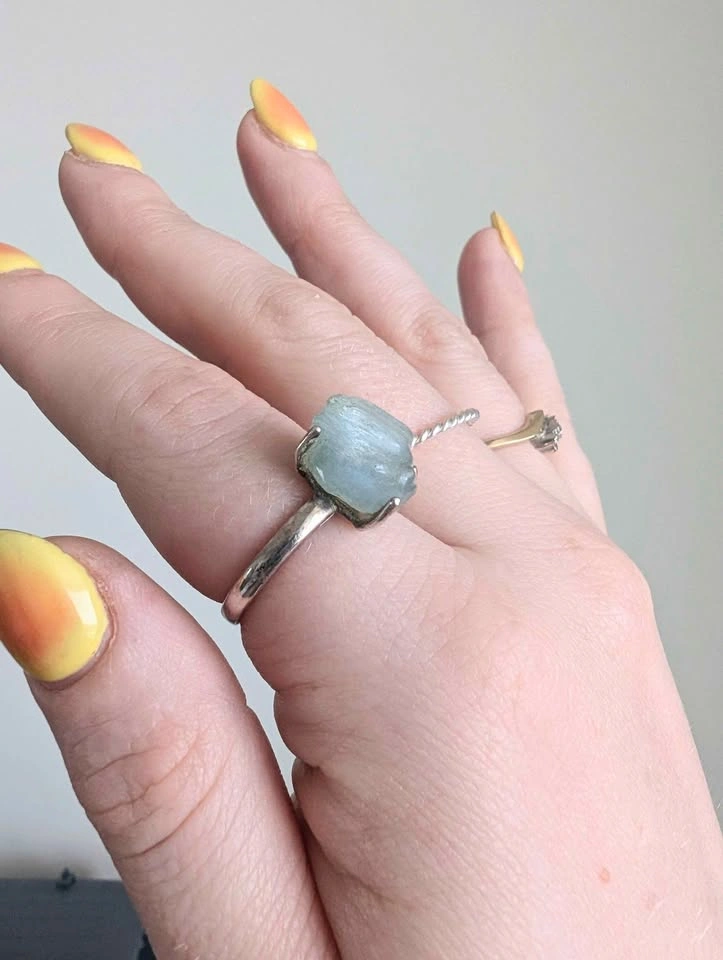 Raw Aquamarine Ring - Sterling Silver Size 9 - photo 2