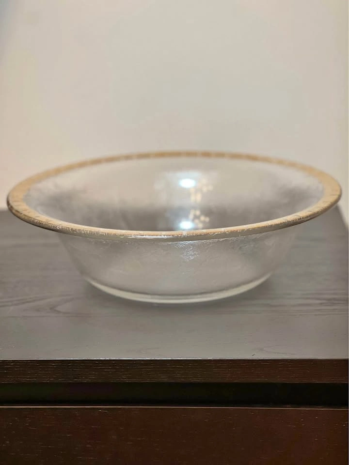 Glass Serving Bowl with Gold Rim