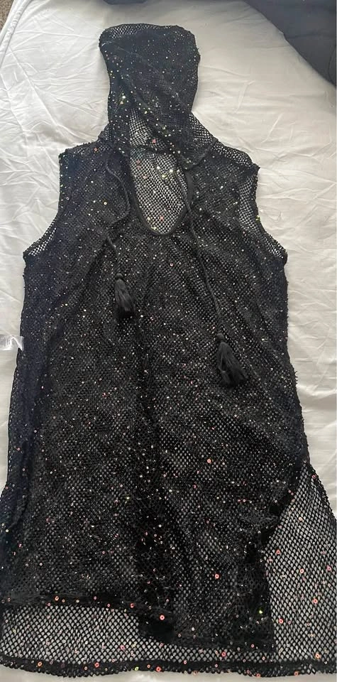 Black mesh and gold coverup