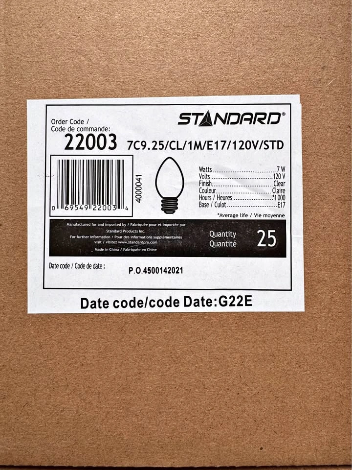 STANDARD 22003 Clear Incandescent Lamp, 7 W, E17, C9.25 Shape
