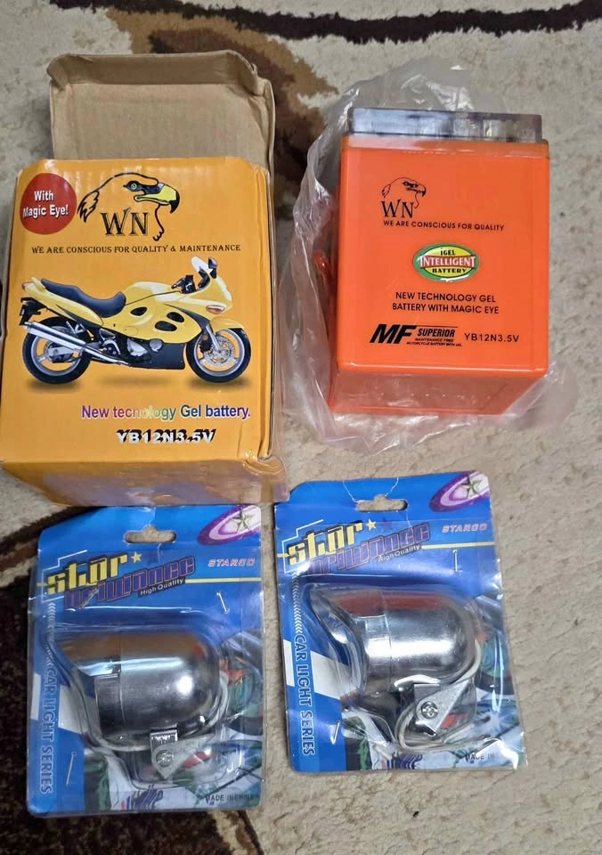 New WN YB12N3.5V Gel Batteries & Star Winner Car Lights for bike