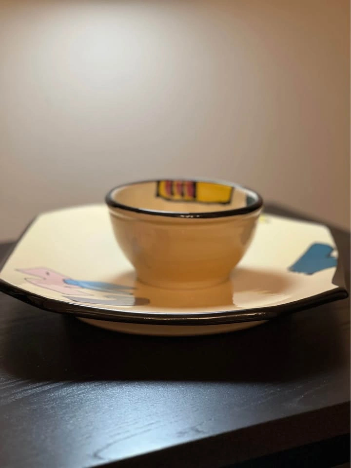 Vintage Studio Pottery Chip & Dip Set 1980s Memphis Style - photo 5