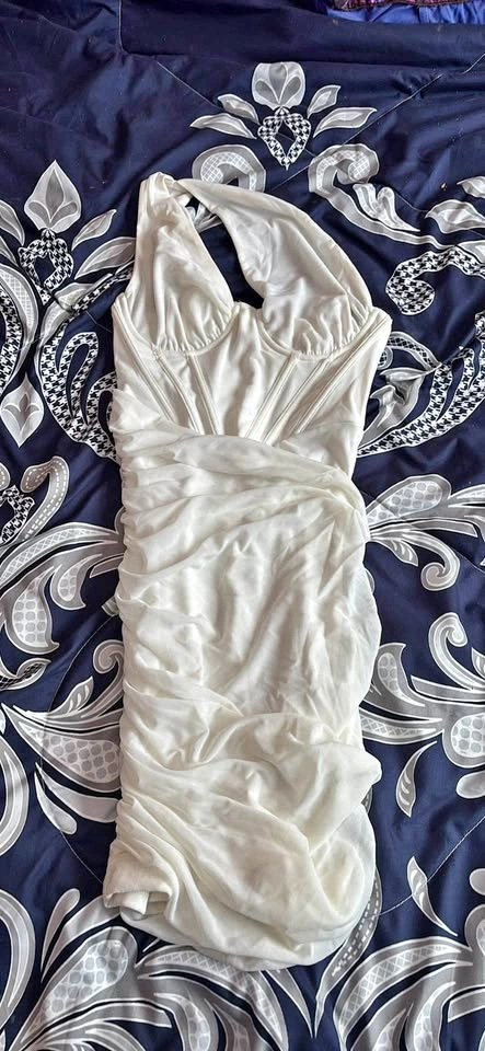 Cute White Halter Ruched Corset Mini Dress XS