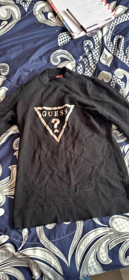 Guess Black Rhinestone Logo Sweater Small