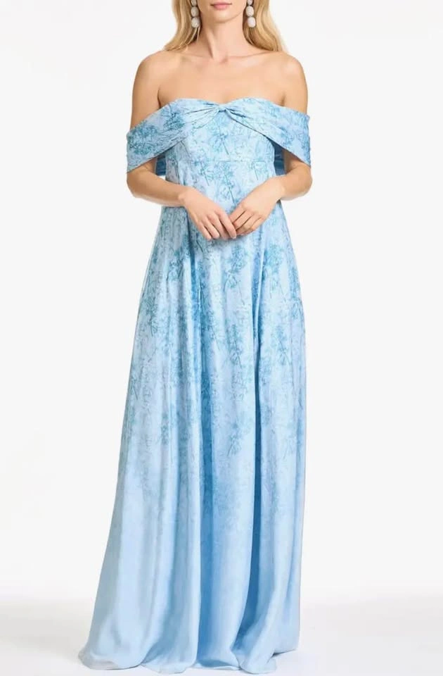 Sachin + Babi Strapless Light Blue Printed Maxi Gown - New with