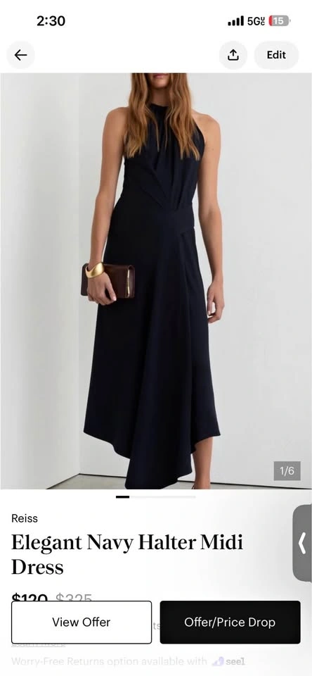 Elegant Navy Halter Midi Dress - New with tags