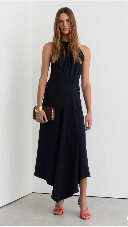 Elegant Navy Halter Midi Dress - New with tags - photo 2