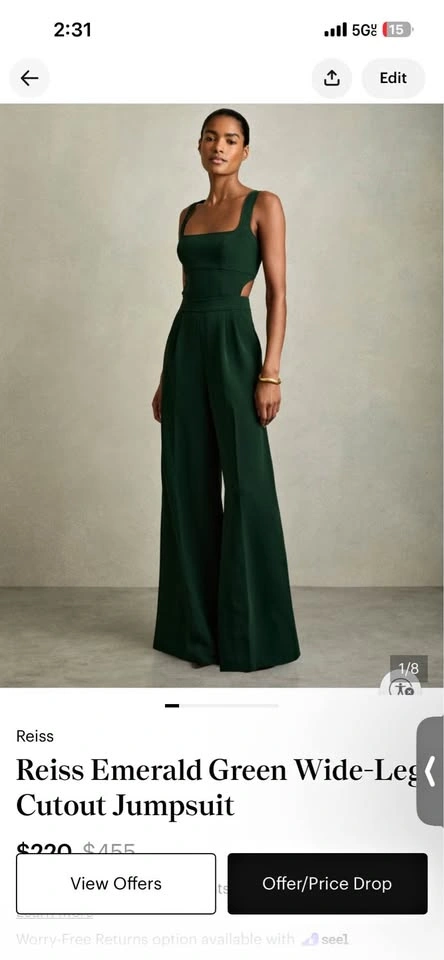 Reiss Emerald Green Wide-Leg Cutout Jumpsuit - New with tags