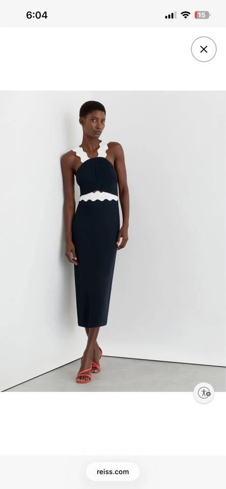 Reiss Navy Midi Dress with White Scallop Trim - New with tags - photo 3