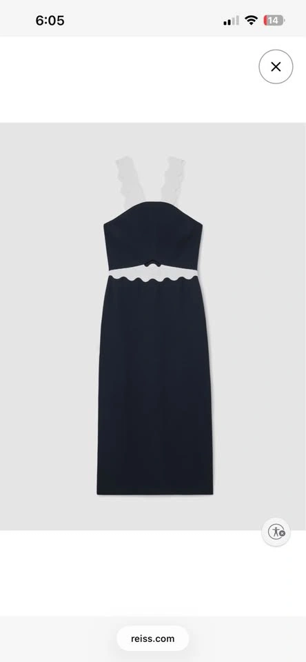 Reiss Navy Midi Dress with White Scallop Trim - New with tags - photo 4