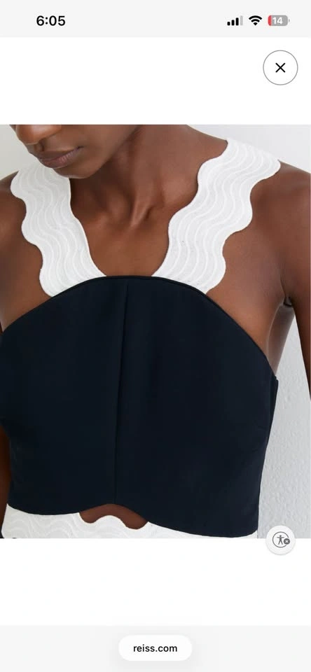 Reiss Navy Midi Dress with White Scallop Trim - New with tags - photo 5