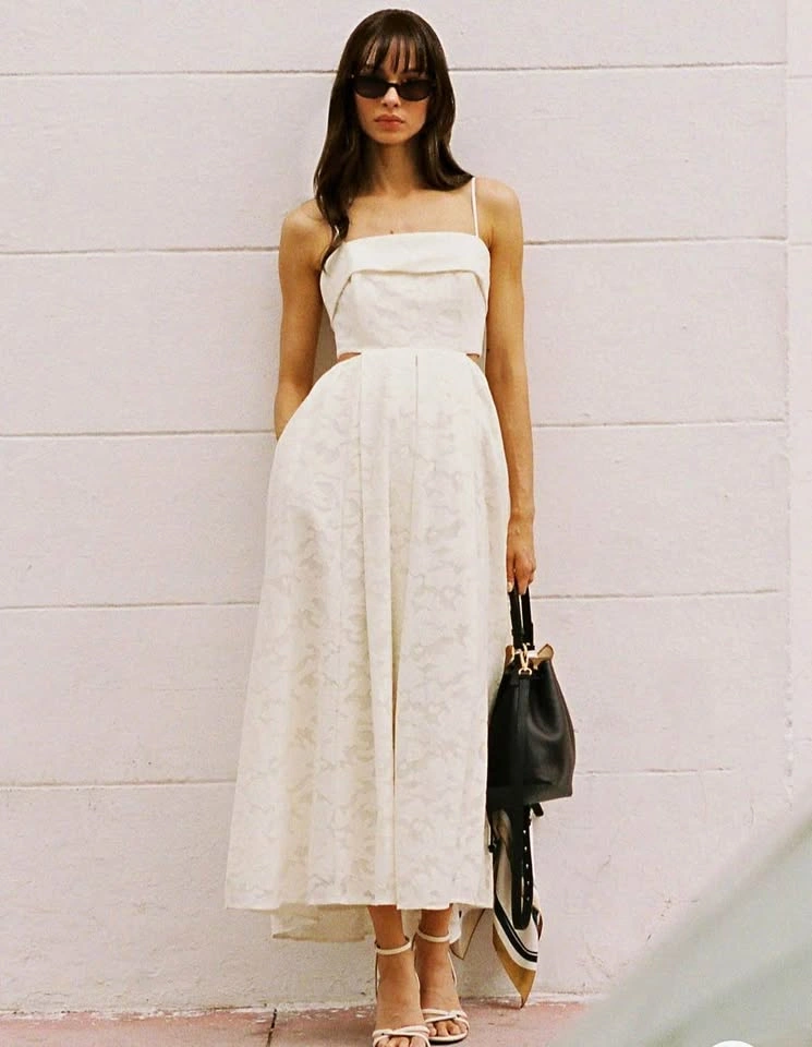 Reiss Cream Spaghetti-Strap Jacquard Midi Dress - New with tags