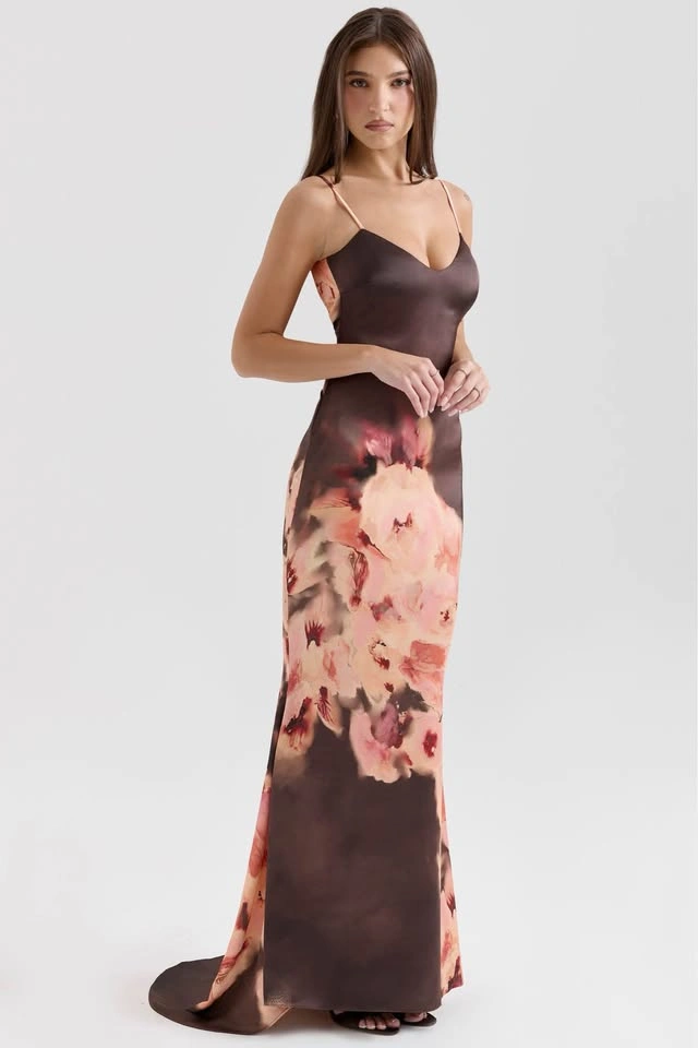 House of CB Brown Maxi Slip Dress with Blush Floral Print - photo 2