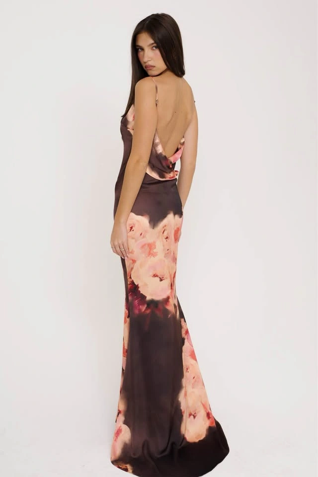 House of CB Brown Maxi Slip Dress with Blush Floral Print - photo 3