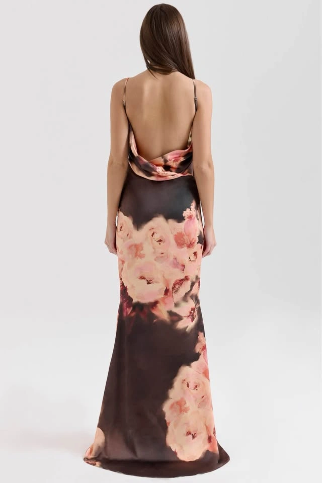 House of CB Brown Maxi Slip Dress with Blush Floral Print - photo 4