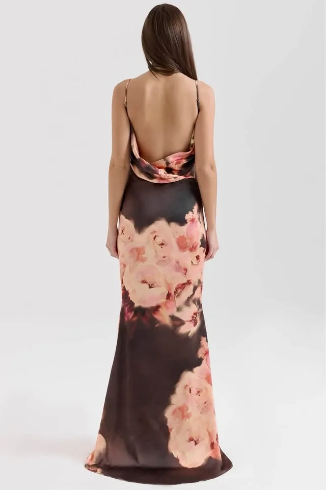House of CB Brown Maxi Slip Dress with Blush Floral Print - photo 4